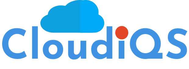 The CloudiQS logo with CloudiQS in blue letters, a blue cloud graphic above the loud, and a red dot over the i.